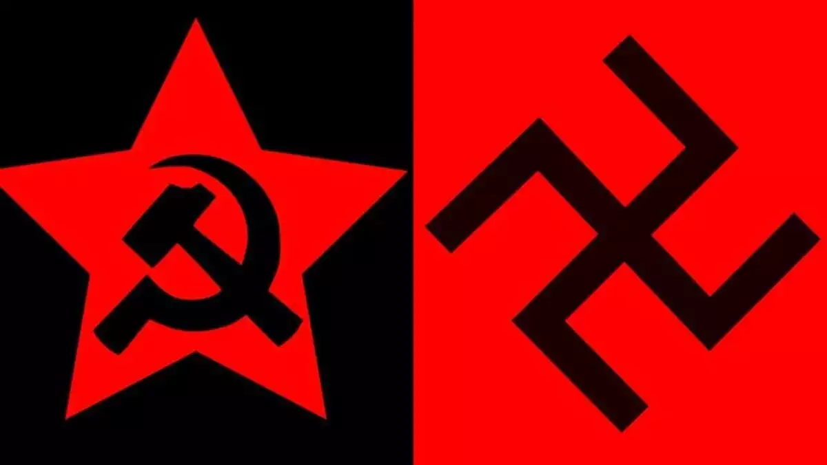 El martillo y la hoz y la esvástica, símbolos del comunismo y el fascismo.