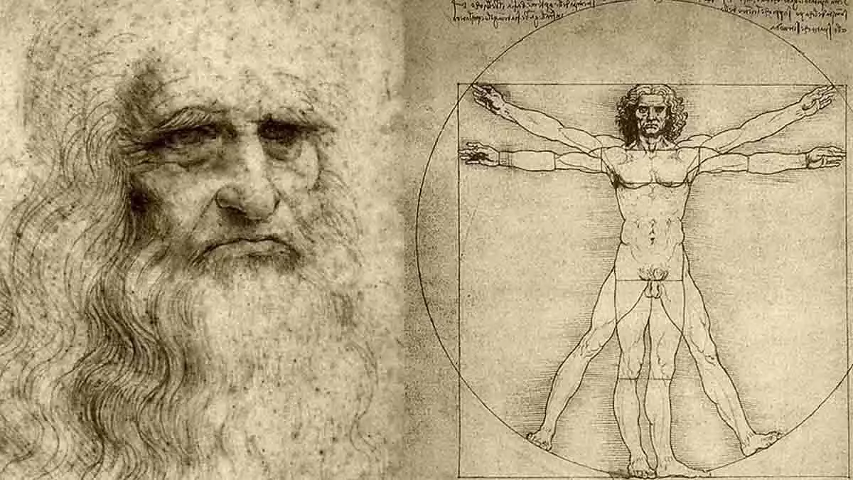 Retrato y dibujo de Leonardo da Vinci.